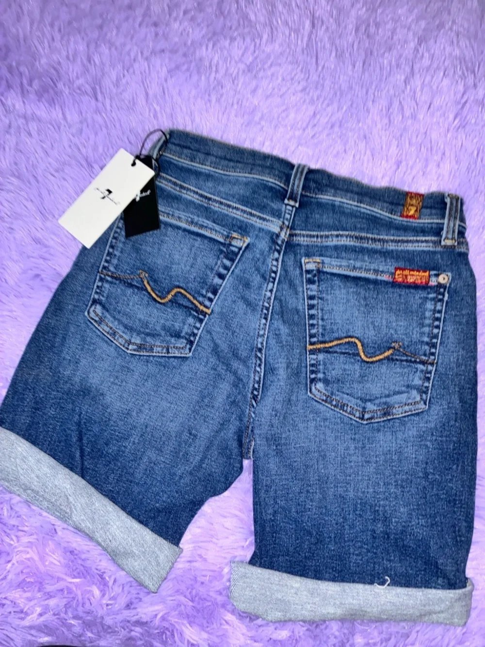 7 For All Mankind Mid Roll Denim Shorts Blue Cuffed Jean Shorts Size 27